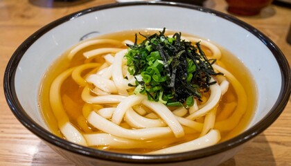 Japanese Udon Noodles On White Bowl