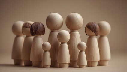 Wooden figures of people with hands, like playful toy figurines for a fun childhood decoration