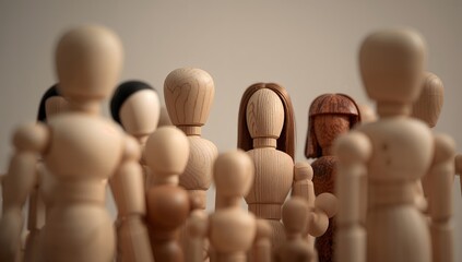 Wooden figures of people with hands, like playful toy figurines for a fun childhood decoration