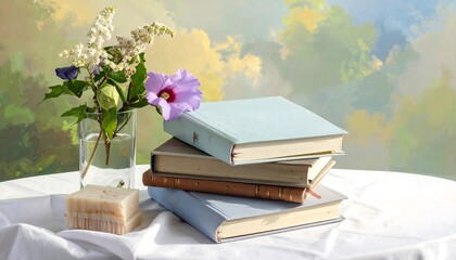 Still Life with Books and Flowers - A Moment of Tranquility.