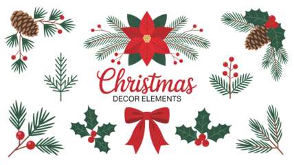 Festive Christmas decor elements for holiday cards and seasonal designs