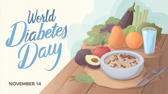 World Diabetes Day Flat Illustration Poster Series — Eat Smart Live Well Diabetes Awareness Healthy Food Fruits Vegetables Nutrition Flat Design Poster