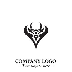 Head of Vampire Logo Symbol in Black on the White Background with Gothic Horror Vector Design