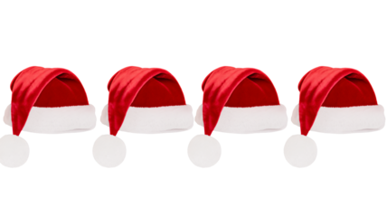 Festive Santa hats in a row, spreading Christmas cheer and holiday spirit now