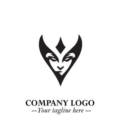 Head of Vampire Logo Symbol in Black on the White Background with Gothic Horror Vector Design