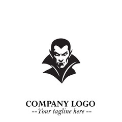 Head of Vampire Logo Symbol in Black on the White Background with Gothic Horror Vector Design