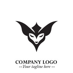 Head of Vampire Logo Symbol in Black on the White Background with Gothic Horror Vector Design