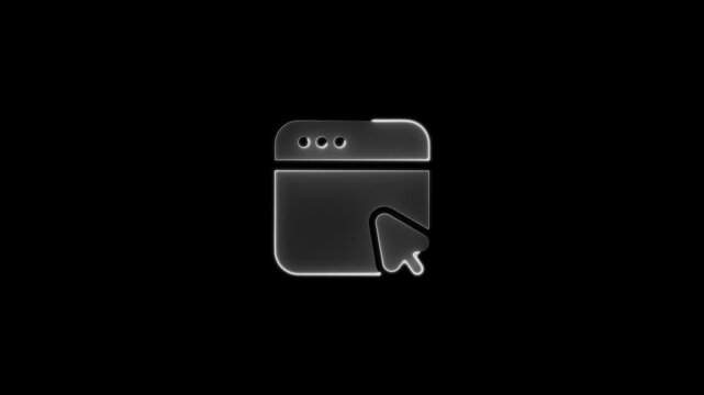 Silver Metallic Web Browser Icon with Cursor on Black Background Keywords: web browser, icon, cursor, pointer, click, navigation, internet, online, digital, technology, interface, website, search