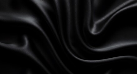 Fototapeta premium Close-up of black satin fabric with smooth, flowing folds and reflective surface
