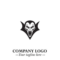 Head of Vampire Logo Symbol in Black on the White Background with Gothic Horror Vector Design