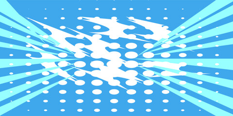 Anime explosion background with radial lines - dynamic starburst with speed motion effect. Blue and white halftone pattern for superhero action in manga comic book style. Stylized decorative bg.