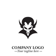 Head of Vampire Logo Symbol in Black on the White Background with Gothic Horror Vector Design
