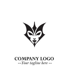 Head of Vampire Logo Symbol in Black on the White Background with Gothic Horror Vector Design