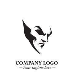 Head of Vampire Logo Symbol in Black on the White Background with Gothic Horror Vector Design
