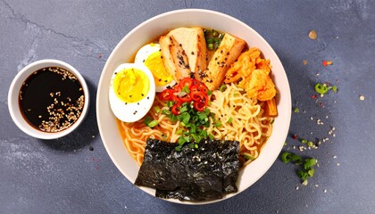 Ramen Bowl With Ingredients Top View