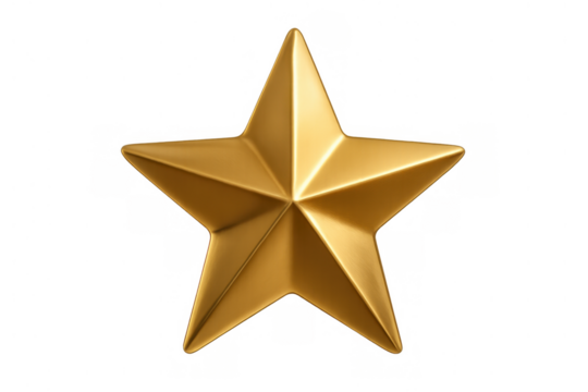 Gold star symbol representing award, success, rating, quality, achievement, and excellent feedback on transparent background