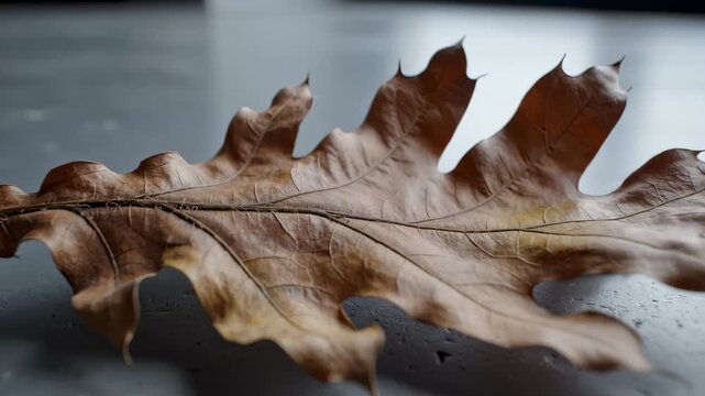 Dry Oak Leaf Resting on Cement Surface