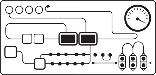 Minimal industrial dashboard schematic — abstract control system line vector, connection, network, automation