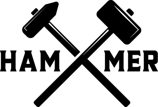 simple black silhouette hammer tools for construction carpentry ironsmith blacksmith vector icon logo design