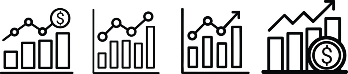 Financial Growth Bar Chart and Line Graph Icons Set. Chart and graph icons set.