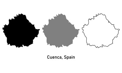 Map of Cuenca a province in Spain. Map with various styles of outlines, black and gray.