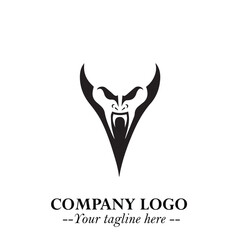 Obraz premium Head of Vampire Logo Symbol in Black on the White Background with Gothic Horror Vector Design