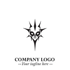Head of Vampire Logo Symbol in Black on the White Background with Gothic Horror Vector Design