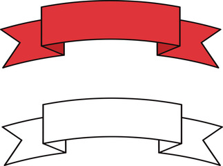 Red and Outline Blank Ribbon Banner Set Vector on Transparent Background
