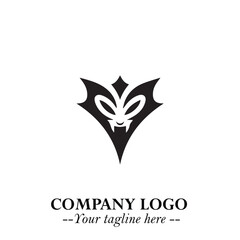 Head of Vampire Logo Symbol in Black on the White Background with Gothic Horror Vector Design