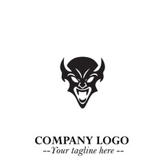 Head of Vampire Logo Symbol in Black on the White Background with Gothic Horror Vector Design