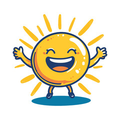 Fototapeta premium A joyful cartoon sun with open arms, perfect for children's content, positive lifestyle blogs, or weather-related apps. Use to convey happiness, warmth, and bright energy.
