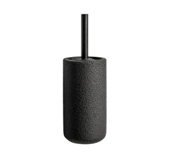 Matte black cylindrical toilet brush holder with black brush