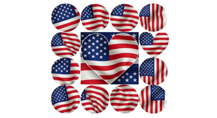 American flag in various shapes, patriotic symbol of the united states of america