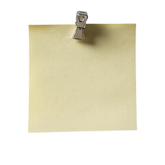 Blank yellow sticky note attached with a metal clip on a dark background