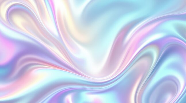 Shimmering holographic fluid texture with soft pastel color waves