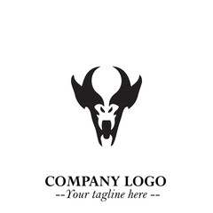 Head of Vampire Logo Symbol in Black on the White Background with Gothic Horror Vector Design