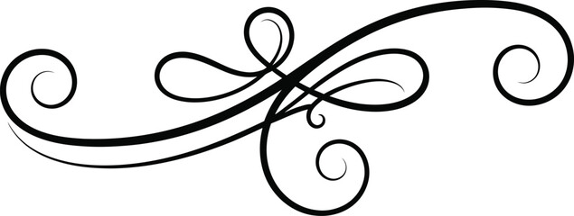 Classic Black Calligraphic Swirl Flourish Divider Vector on Transparent Background