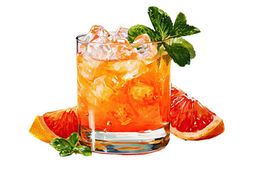 Vibrant cocktail with grapefruit slices and mint