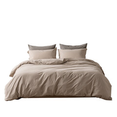 Beige bedding set on a bed