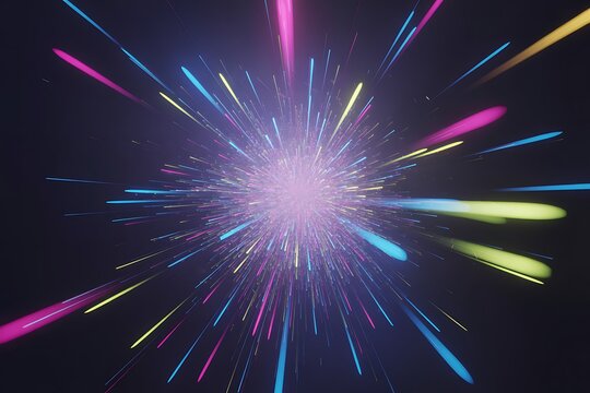Vibrant explosion of pink, blue, and yellow light streaks against a dark background image photo
