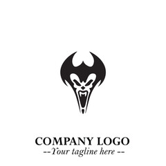 Head of Vampire Logo Symbol in Black on the White Background with Gothic Horror Vector Design