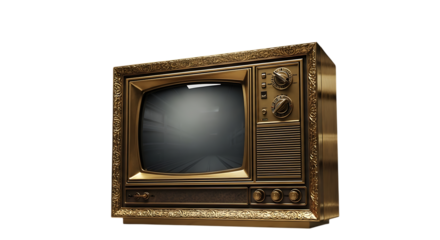 Golden vintage television, a nostalgic relic of the past, embodying retro charm and technological history, a symbol of entertainment and cultural evolution