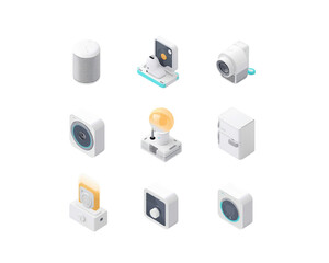 3D smart home device icon set on transparent background