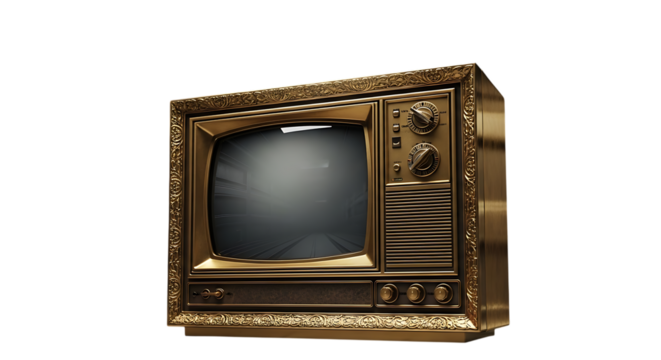 Golden vintage television, a nostalgic relic of the past, embodying retro charm and technological history, a symbol of entertainment and cultural evolution