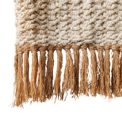 Beige woven texture with fringed edge detail, natural fibers