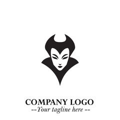 Head of Vampire Logo Symbol in Black on the White Background with Gothic Horror Vector Design