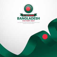 Bangladesh victory day greeting card, square banner background with waving ribbon flag