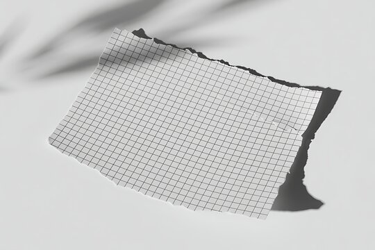 Torn Sheet of Graph Paper Floating with Shadow on White Surface torn paper grid