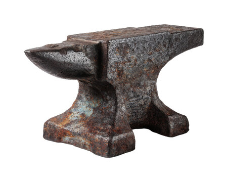 Textured antique anvil, weathered industrial tool with rustic charm, dramatic studio lighting, isolated on black PNG set with transparent background