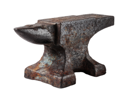 Textured antique anvil, weathered industrial tool with rustic charm, dramatic studio lighting, isolated on black PNG set with transparent background